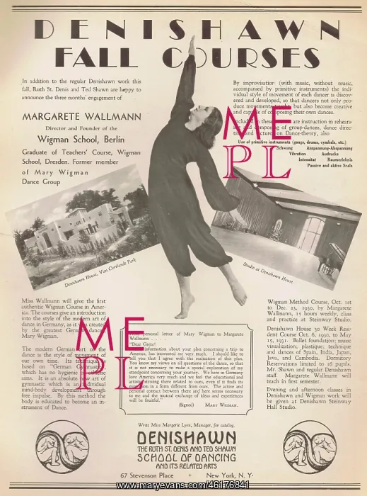 : Advert for Denishawn School of Dancing and courses : Advert for Denishawn School of Dancing and courses