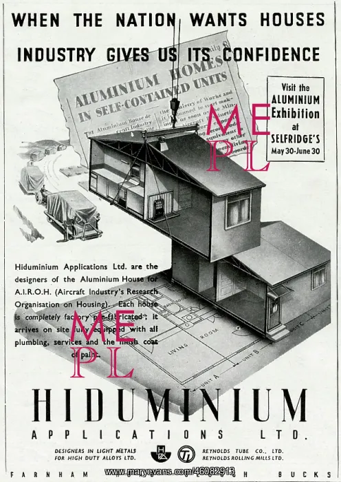 : Advert for the development of Hiduminium houses 1945 : Advert for the development of Hiduminium houses 1945