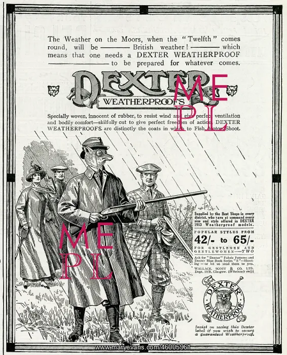 : Advert for Dexter Weatherproofs 1913 : Advert for Dexter Weatherproofs 1913