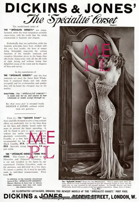 : Advert for Dickins & Jones corsets 1909 : Advert for Dickins & Jones corsets 1909
