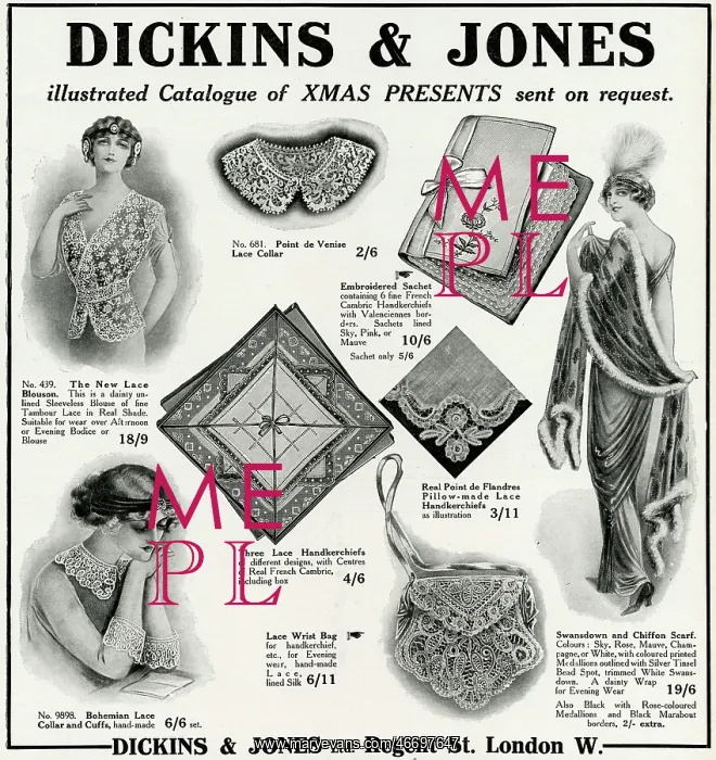 : Advert for Dickins & Jones lace items 1912 : Advert for Dickins & Jones lace items 1912