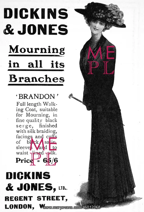 : Advert for Dickins & Jones, mourning clothes 1910 : Advert for Dickins & Jones, mourning clothes 1910