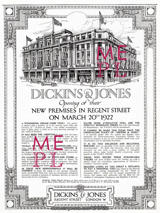 : Advert for Dickins & Jones - New Premises 1922 : Advert for Dickins & Jones - New Premises 1922