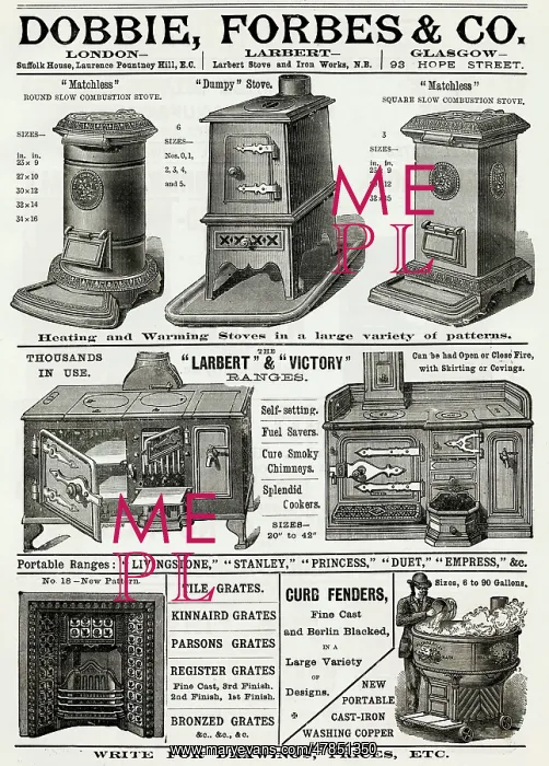 : Advert for Dobble, Forbes & Co stoves and ranges 1888 : Advert for Dobble, Forbes & Co stoves and ranges 1888