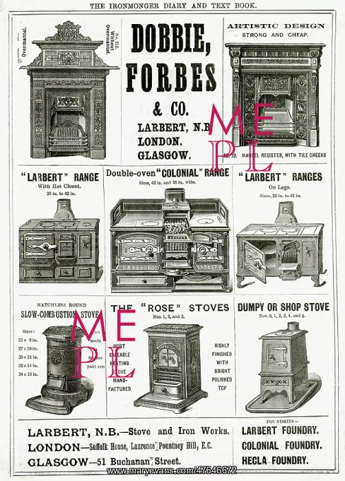 : Advert for Dobble, Forbes & Co stoves and ranges 1889 : Advert for Dobble, Forbes & Co stoves and ranges 1889