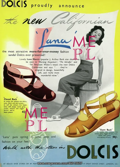 : Advert for Dolcis peep toe sandals 1950 : Advert for Dolcis peep toe sandals 1950