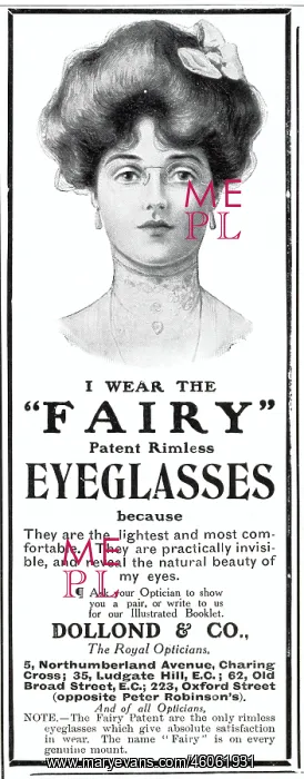 : Advert for Dolland & Co rimless spectacles 1907 : Advert for Dolland & Co rimless spectacles 1907