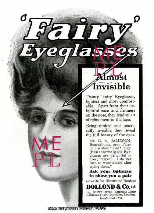 : Advert for Dolland & Co rimless spectacles 1908 : Advert for Dolland & Co rimless spectacles 1908