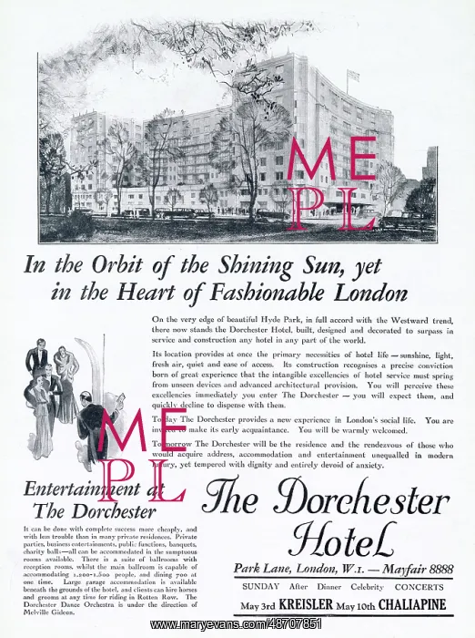 : Advert for The Dorchester Hotel 1931 : Advert for The Dorchester Hotel 1931