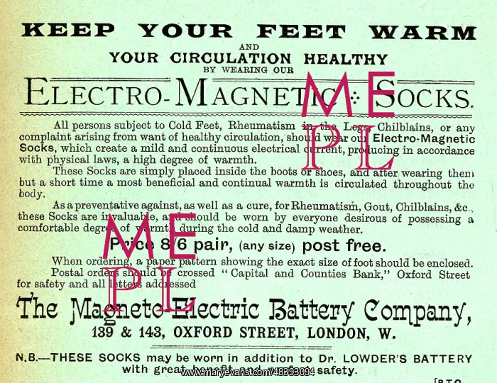 : Advert, Dr Lowder's Electro-Magnetic Socks : Advert, Dr Lowder's Electro-Magnetic Socks