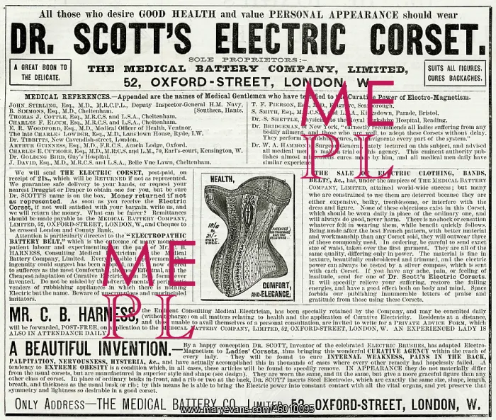 : Advert for Dr. Scott's electric corset 1886 : Advert for Dr. Scott's electric corset 1886