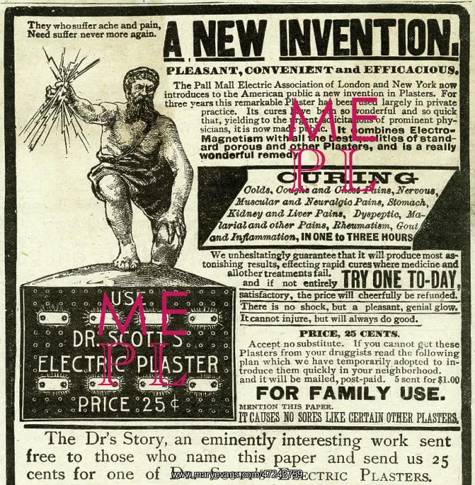 : Advert for Dr. Scotts electric plasters 1889 : Advert for Dr. Scotts electric plasters 1889