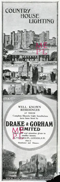 : Advert for Drake & Gorham electric lighting 1914 : Advert for Drake & Gorham electric lighting 1914