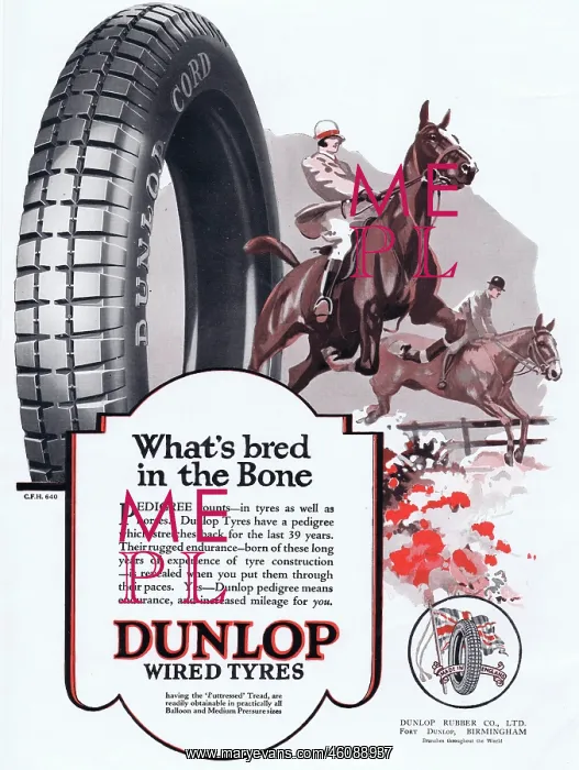  : Advert for Dunlop, wired tyres, 1927