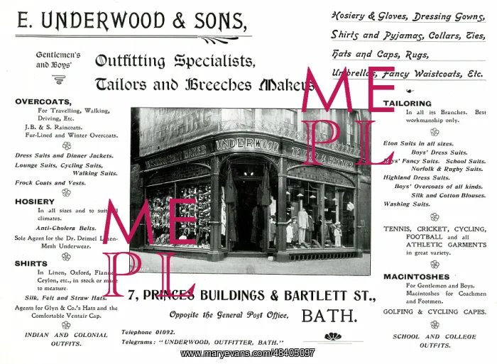 : Advert for E. Underwood & Sons, Tailors, Bath : Advert for E. Underwood & Sons, Tailors, Bath