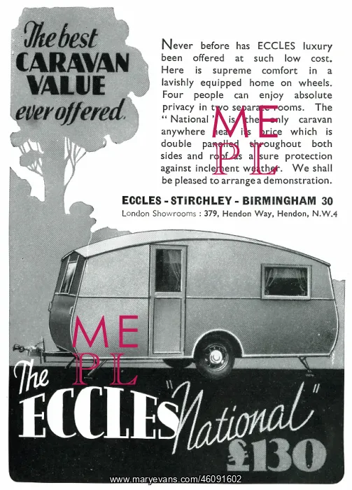 : Advert for Eccles caravans 1939 : Advert for Eccles caravans 1939