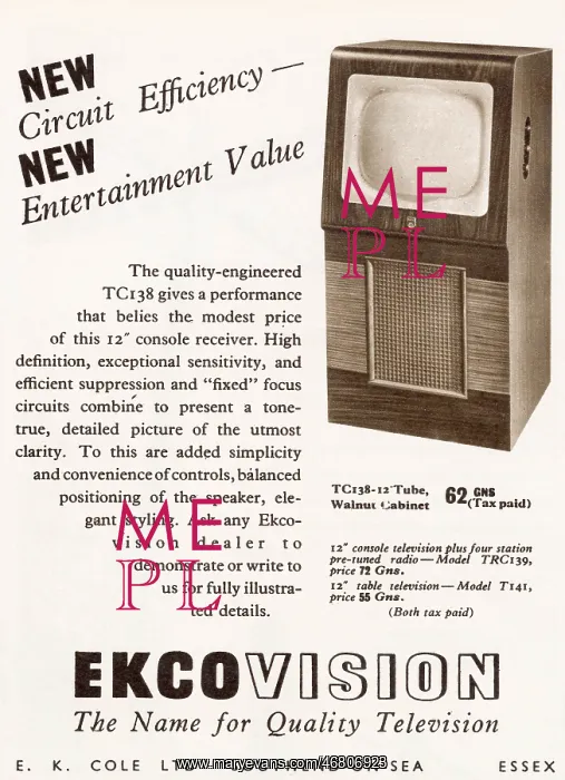 : Advert for Ekcovision - television 1950 : Advert for Ekcovision - television 1950
