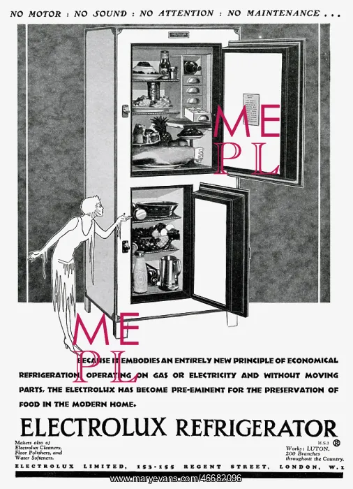 : Advert for Electrolux refrigerator 1928 : Advert for Electrolux refrigerator 1928