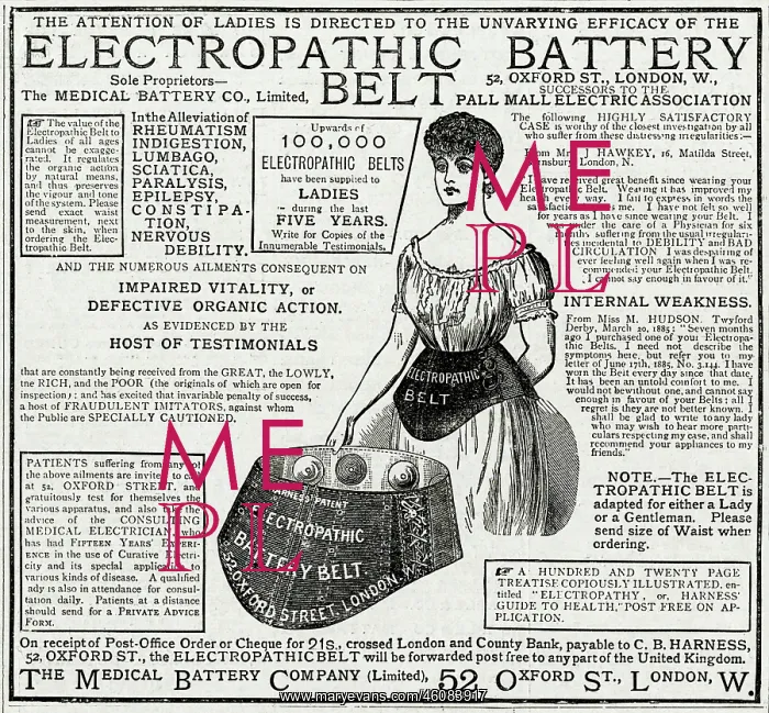 : Advert for Electropathic Battery Belt 1885 : Advert for Electropathic Battery Belt 1885