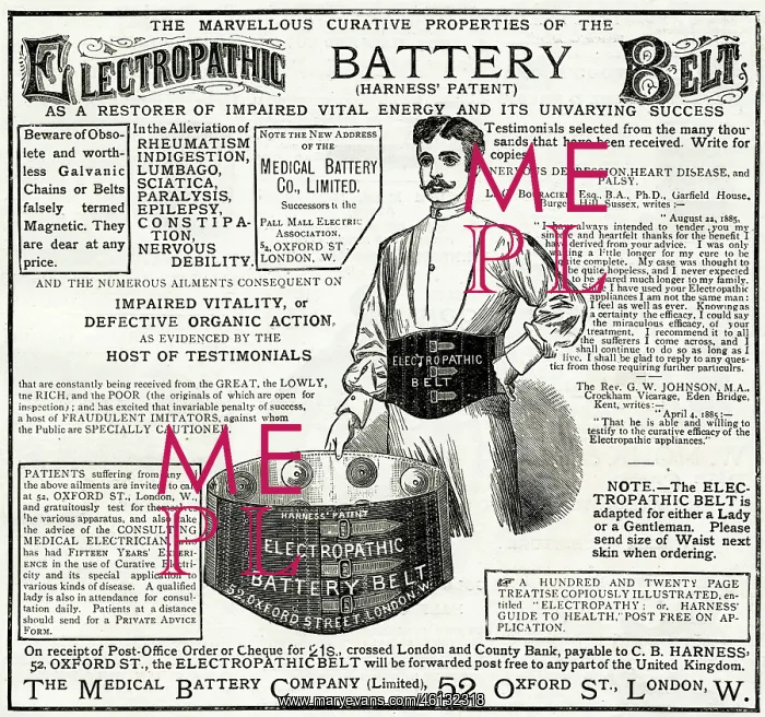 : Advert for Electropathic Battery Belt 1885 : Advert for Electropathic Battery Belt 1885