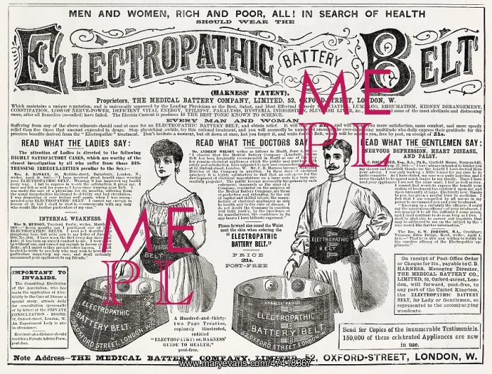 : Advert for Electropathic Battery Belt 1886 : Advert for Electropathic Battery Belt 1886