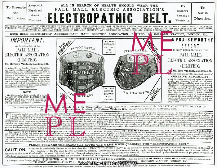 : Advert for Electropathic Belt 1882 : Advert for Electropathic Belt 1882