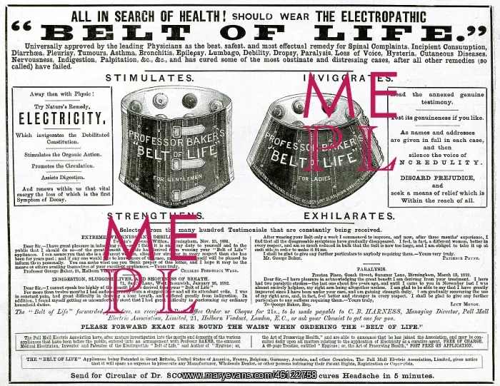: Advert for Electropathic Belt of Life 1882 : Advert for Electropathic Belt of Life 1882