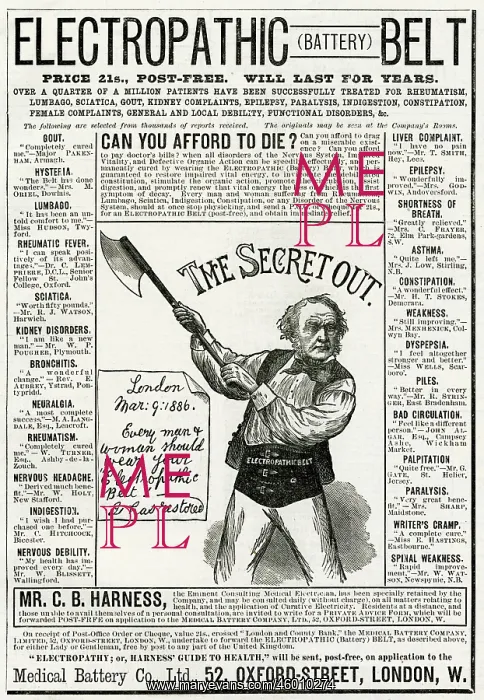 : Advert for Electropathic belts 1886 : Advert for Electropathic belts 1886