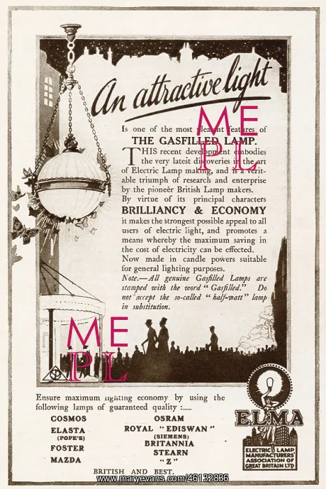 : Advert for Elma - Electric Lamp 1921 : Advert for Elma - Electric Lamp 1921