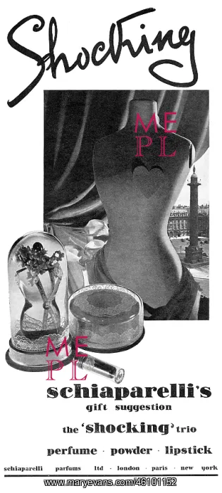 : Advertisement for Elsa Schiaparelli's Shocking products : Advertisement for Elsa Schiaparelli's Shocking products