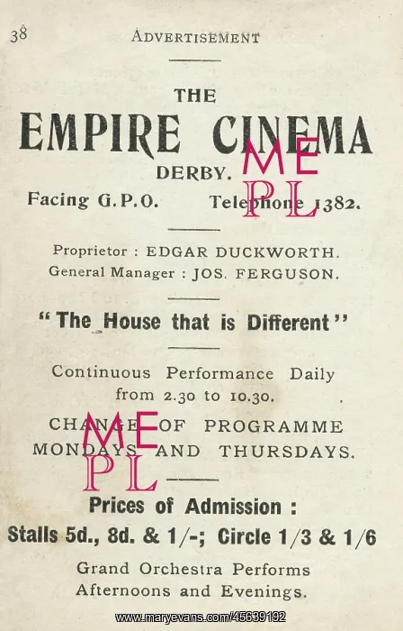 : Advertisement for the Empire Cinema, Derby : Advertisement for the Empire Cinema, Derby