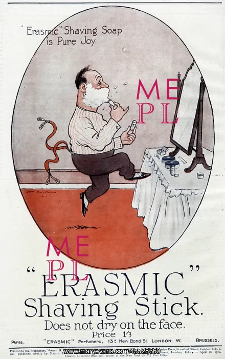 : Advert for Erasmic shaving stick 1920 : Advert for Erasmic shaving stick 1920