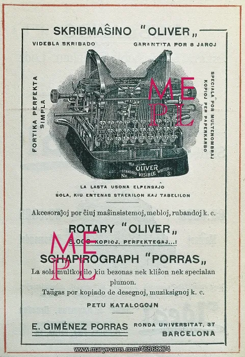  : Advertisement in Esperanto on writing machines