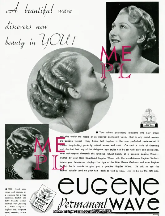 : Advert for Eugene permanent wavy hair 1937 : Advert for Eugene permanent wavy hair 1937