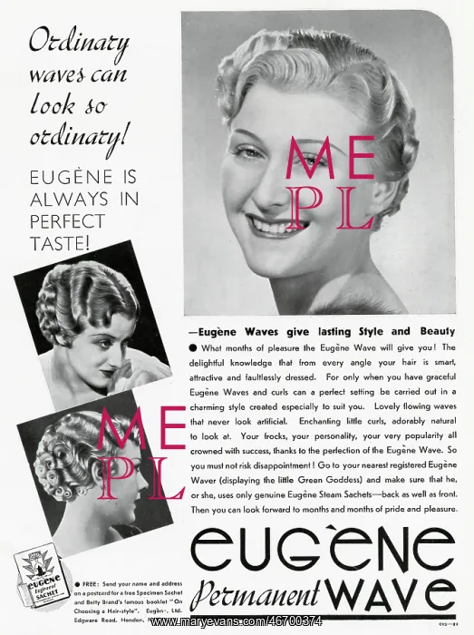 : Advert for Eugene permanent wavy hair 1937 : Advert for Eugene permanent wavy hair 1937