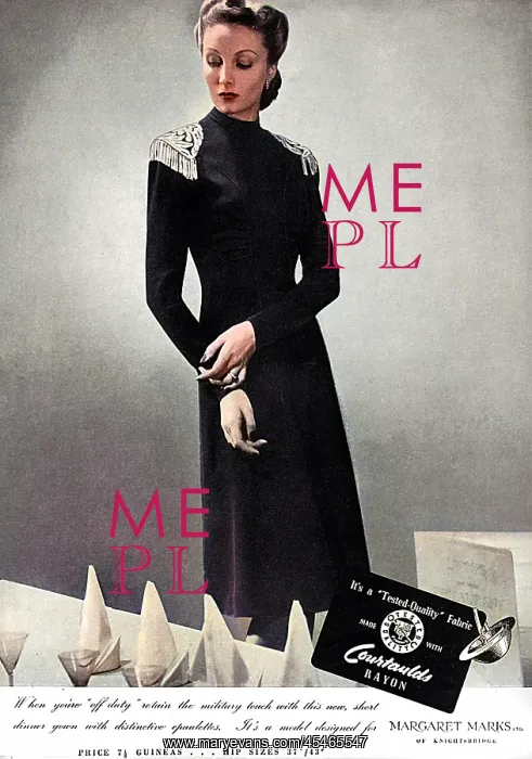 : Advertisement for an evening gown, 1939 : Advertisement for an evening gown, 1939