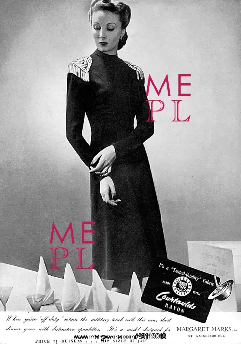 : Advertisement for an evening gown, 1939 : Advertisement for an evening gown, 1939