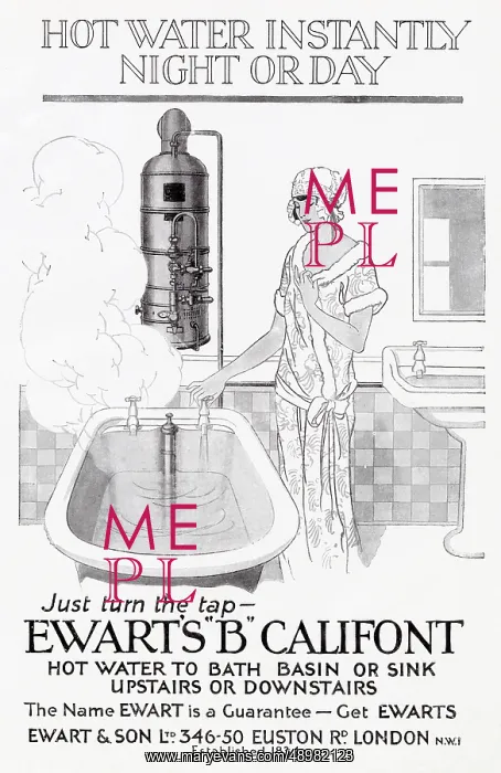 : Advert for Ewart's Califont hot water 1925 : Advert for Ewart's Califont hot water 1925