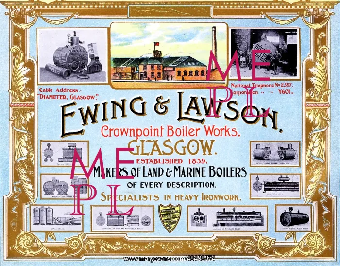 : Advert, Ewing & Lawson, Boiler Makers, Glasgow : Advert, Ewing & Lawson, Boiler Makers, Glasgow