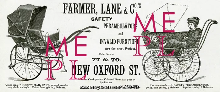: Advert for Farmer, Lane - Co, mail carts and prams 1894 : Advert for Farmer, Lane - Co, mail carts and prams 1894
