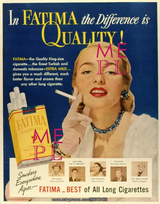 : Advertisement for Fatima cigarettes : Advertisement for Fatima cigarettes