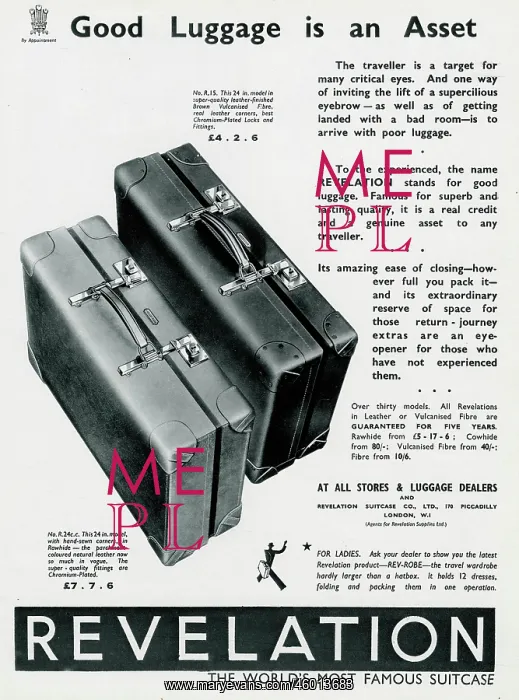 : Advert fo Revelation suitcases 1937 : Advert fo Revelation suitcases 1937