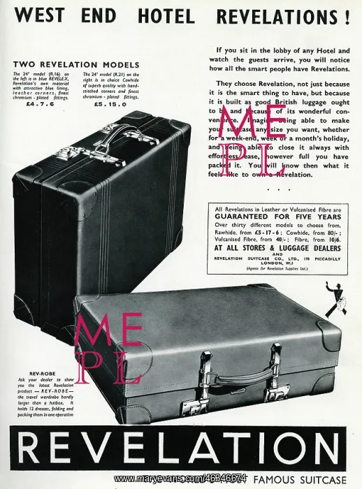 : Advert fo Revelation suitcases 1937 : Advert fo Revelation suitcases 1937