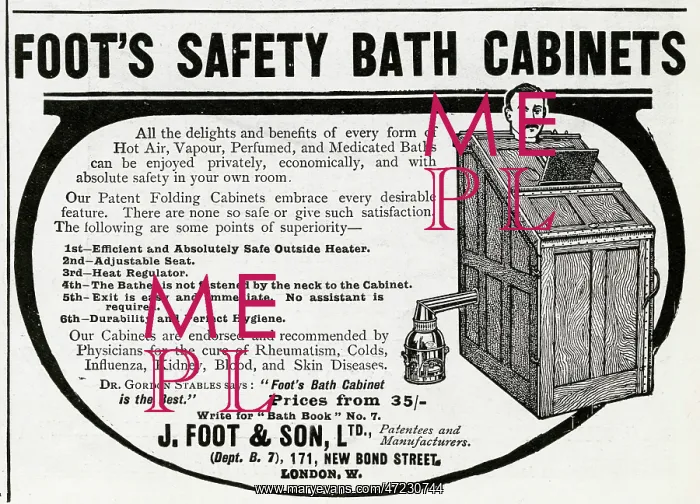 : Advert for Foot's Safty Bath Cabinets 1907 : Advert for Foot's Safty Bath Cabinets 1907
