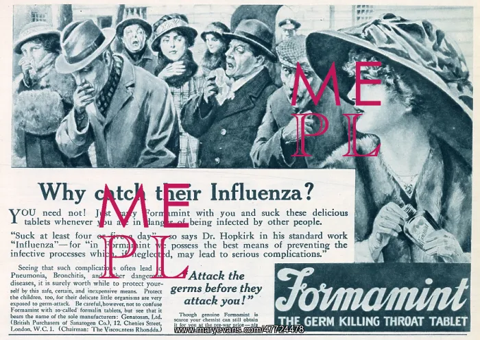 : Advert for Formamint, the Germ Killing Throat Tablet - 1918 : Advert for Formamint, the Germ Killing Throat Tablet - 1918