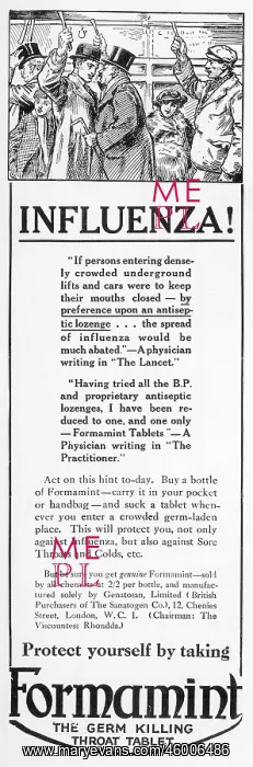 : Advert for Formamint Throat Tablet 1918 : Advert for Formamint Throat Tablet 1918