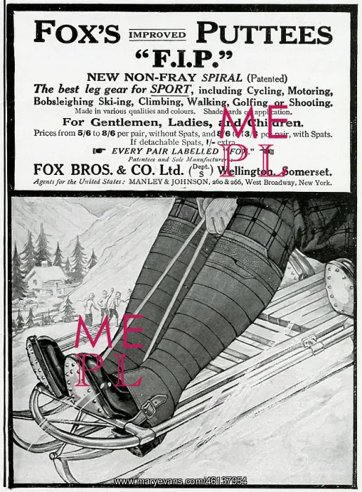 : Advert for Fox's Puttees 1914 : Advert for Fox's Puttees 1914
