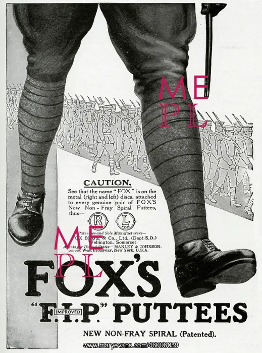 : Advert for Fox's puttees stockings 1916 : Advert for Fox's puttees stockings 1916