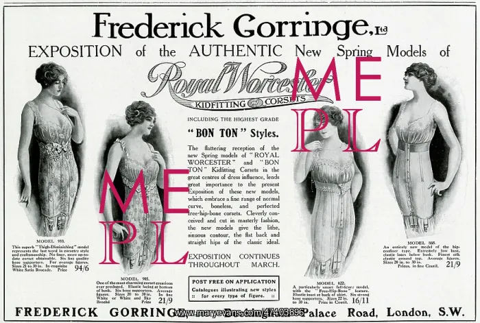 : Advert for Frederick Gorringe women's corsets 1914 : Advert for Frederick Gorringe women's corsets 1914