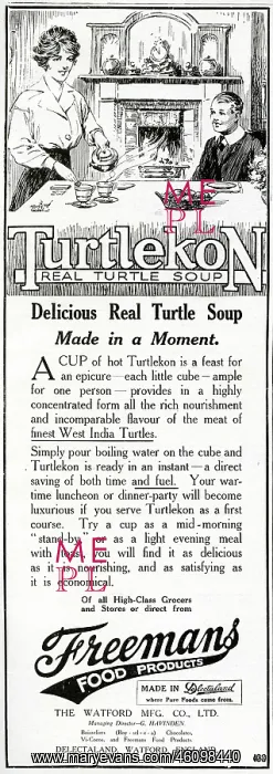 : Advert for Freemans Turtlekon soup 1919 : Advert for Freemans Turtlekon soup 1919